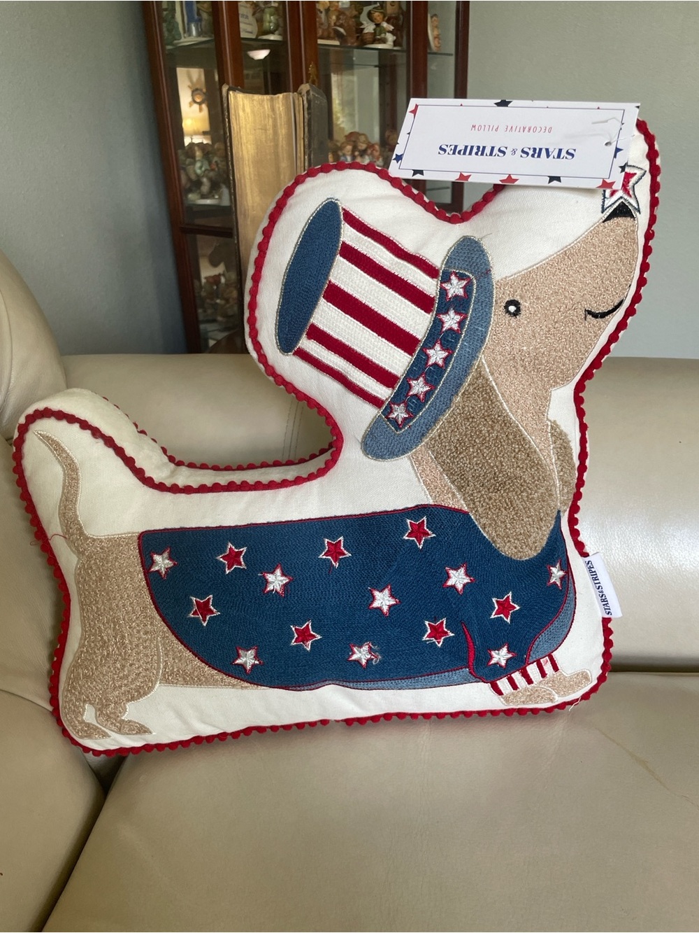 Stars & Stripes Patriotic Dachshund Accent Pillow - Red White Blue